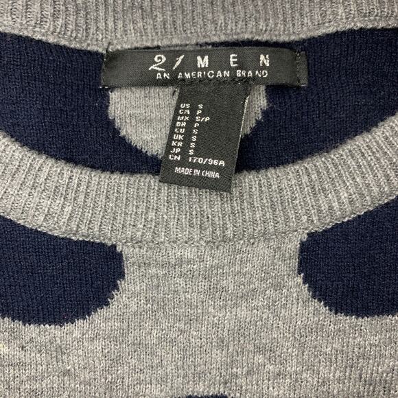 21 MEN Gray Navy Polka Dot Long Sleeve Crew Neck Sweater Small - Picture 4 of 6